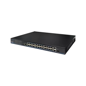 24 порти 10/100 Мбіт/с PoE+ 2 порти Gigabit RJ-45 (1 порт комбінований SFP)